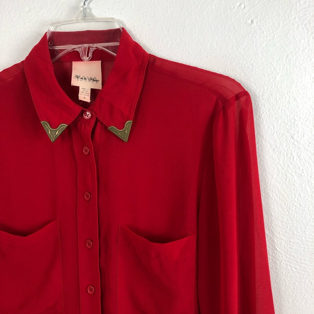 Urban Outfitters Nom De Plume By YaYa Kris Western Tipped Red Button Down Shirt - Picture 3 of 13